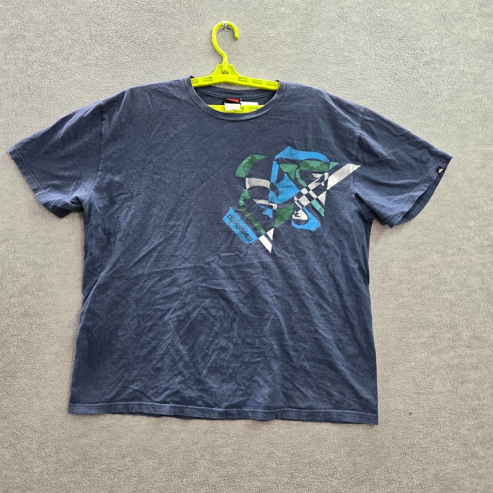 VINTAGE Quiksilver Men Shirt 2XL Blue Logo Graphic Skater Surf Y2K READ